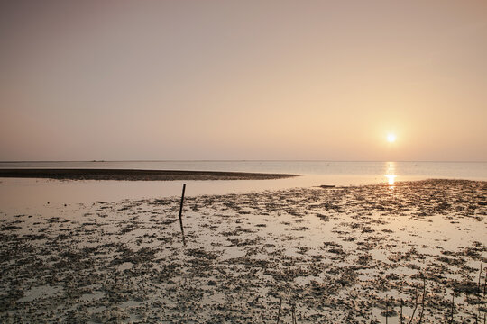 Sunset at Adam's bridge in Mannar island, Sri Lanka.
