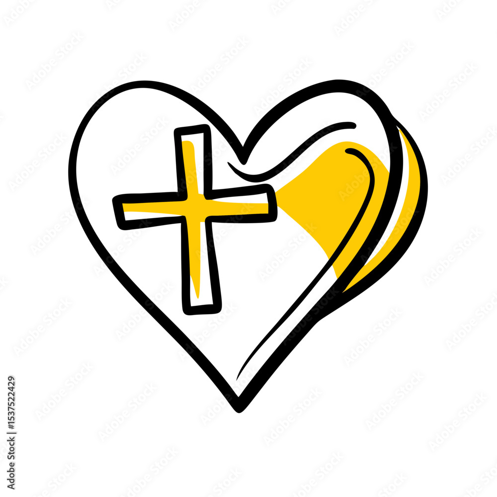 Poster hand draw heart and cross combo for web and graphic design