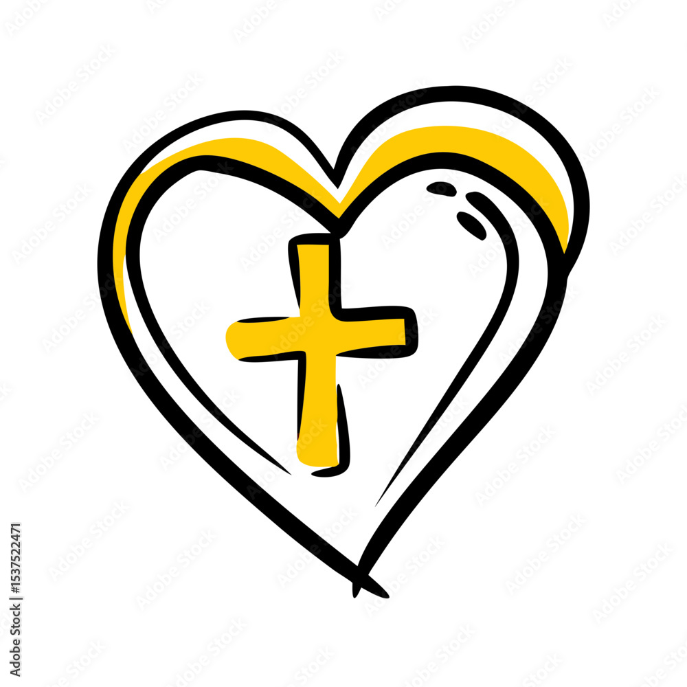 Poster hand draw heart with cross for web and graphic design
