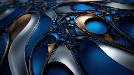 A striking blend of blue and gold textures forms a mesmerizing abstract composition, revealing intricate patterns and smooth curves that captivate the viewer. The artwork evokes depth and fluidity.