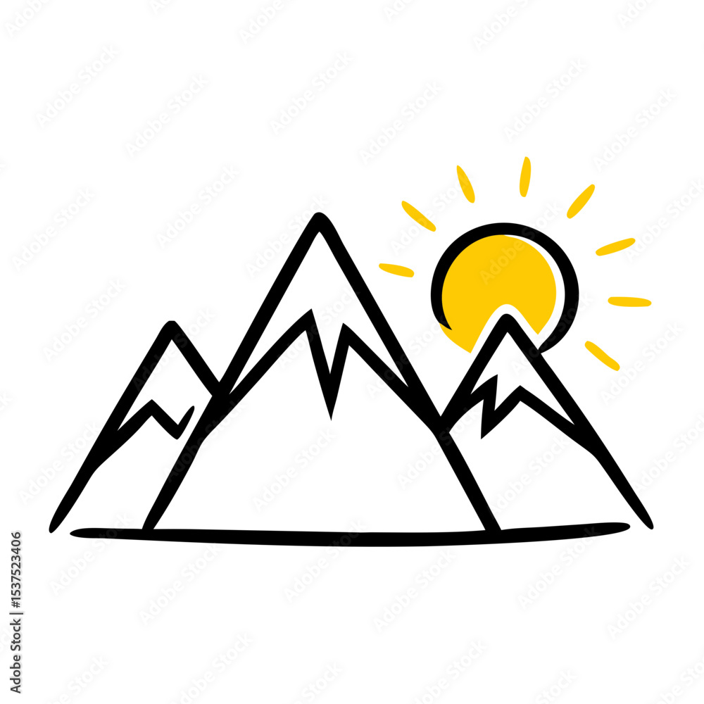 Poster mountains with sun icon on transparent background for web and graphic design for web and graphic des