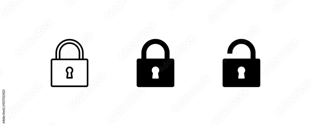 Poster lock icon collection set locked icon symbol unlocked sign , security icon . open and closed padlock 