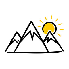 Mountains with sun icon on transparent background for web and graphic design for Web and Graphic design
