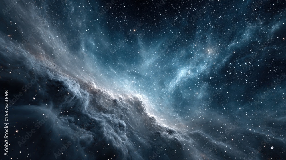 Poster bright starlight shines through cosmic clouds in deep space, showcasing an intricate dance of light 
