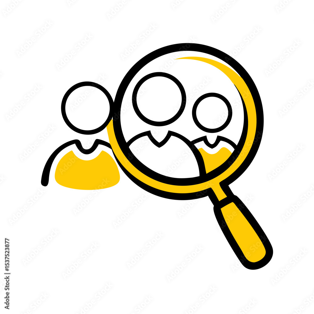 Poster people under magnifier icon on transparent background for web and graphic design for web and graphic