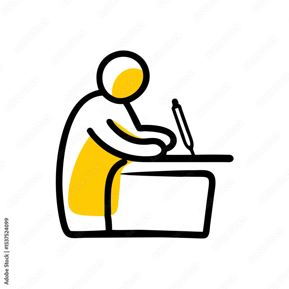 Aufkleber person writing at desk icon on transparent background for web and graphic design for web and graphic