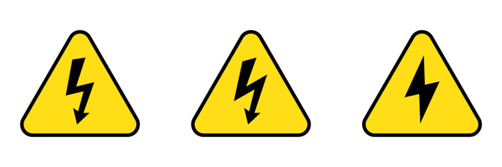 High voltage sign with lightning and High voltage icon.  Alert, hazard and danger, caution electrical icon.