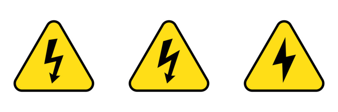 High voltage sign with lightning and High voltage icon.  Alert, hazard and danger, caution electrical icon.