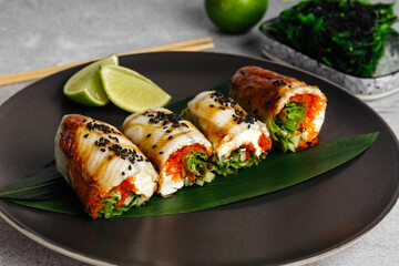 delivery of Japanese rice and fresh fish dishes