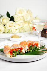 delivery of Japanese rice and fresh fish dishes