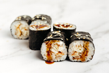 delivery of Japanese rice and fresh fish dishes