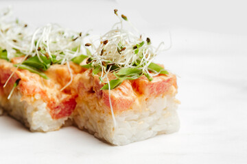 delivery of Japanese rice and fresh fish dishes