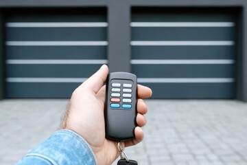 Obraz premium Remote Control in Hand Opens up Possibilities for Home Automation and Security Features