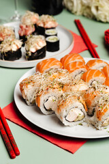 delivery of Japanese rice and fresh fish dishes