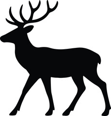 Silhouette deer walking black on white vector illustration
