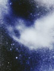 Grunge texture poster depicting a swirling night sky with deep blue and black tones creating an abstract cosmic design