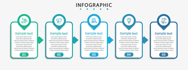Infographic template with 5 options, steps, process chart. Can be used for workflow layout, diagram, annual report, web design	