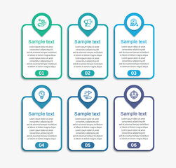 Business infographic vector design template with 6 options, steps or processes. Can be used for workflow layout, diagram, annual report, web design