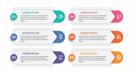 Business infographic vector design template with 6 options, steps or processes. Can be used for workflow layout, diagram, annual report, web design