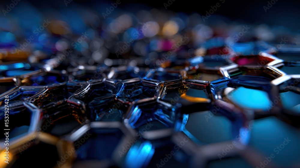 Poster intricate hexagonal shapes create a mesmerizing pattern filled with vibrant colors. the reflective s