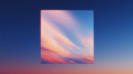 Grunge-style poster featuring a soft gradient print with cloud patterns against a twilight sky