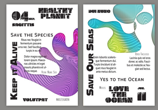 Flyer A4 Ocean Wavy Abstract Shape Whte Background
