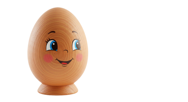 Cute egg with smiling cartoon face – isolated character-style egg design for Easter, kids content, or character animation on white background

