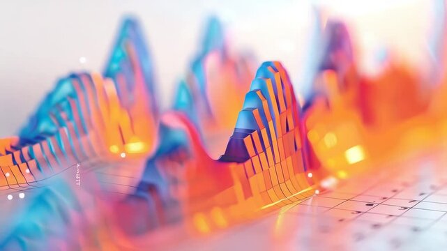 Visualization of data trends and patterns through colorful graph at a tech conference showcasing innovative analytics techniques and digital art in a bright environment