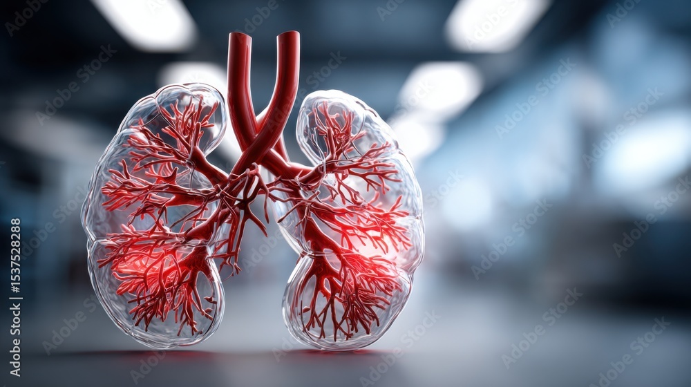 Poster realistic representation of human lungs showcasing the intricate vascular system. the setting sugges