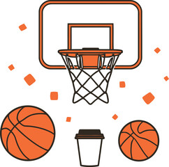 Dynamic basketball hoop and ball on court, ready for game-winning shot