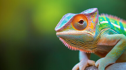 Obraz premium background vibrant chameleon in lush habitat with colorful scales