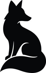 Silhouette fox sitting black shape animal vector illustration