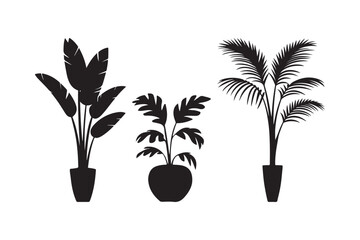 Indoor Houseplant Silhouette Vector Set Decorative Potted Leaf Plant Icons © Sadek
