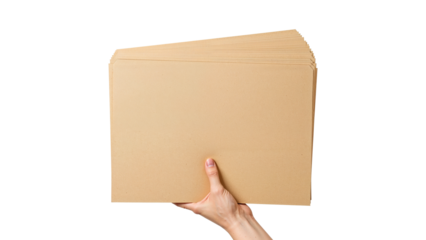 hand holding a cardboard isolated on transparent background png