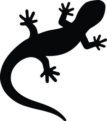 Silhouette gecko lizard crawling black outline vector illustration