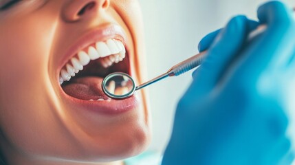 A dental hygienist cleaning a patient's teeth in a modern dental clinic, with dental tools and cleaning supplies visible, Hygienic style