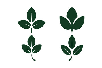 Minimalist Green Leaf Icons Trio Set Eco Botanical Vector Graphics