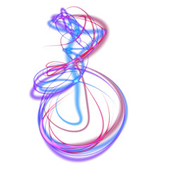 A colorful swirl of lines and shapes with a blue and pink circle in the middle
