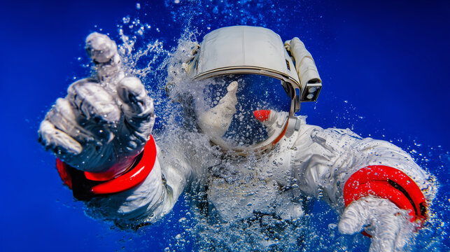 Astronaut reaching out from underwater with a powerful gesture – surreal message from the depths
Perfect for storytelling campaigns, awareness visuals, and concept art.