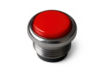Shiny red button glimmering on a transparent background, poised for pressing and ready to activate an action or control mechanism