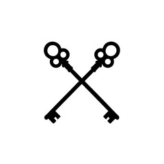 Minimalist black silhouette of papal keys crossed in an X formation on white background