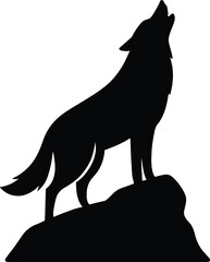 Silhouette howling wolf standing on rock vector illustration
