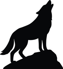 Silhouette howling wolf standing on rock vector illustration