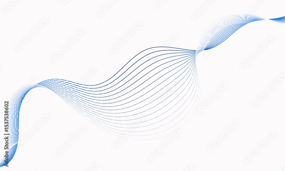 Poster abstract design featuring flowing blue lines creating a wave pattern on a white background.