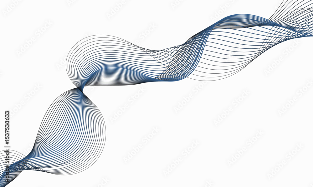 Poster abstract design featuring flowing blue lines creating a wave pattern on a white background.