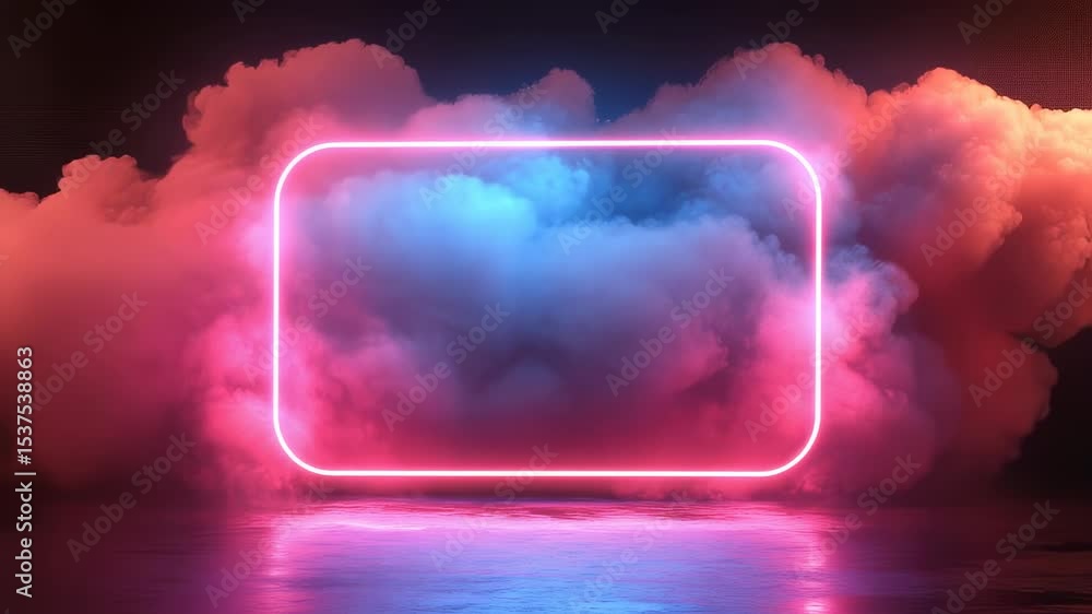 Aufkleber neon frame in colorful fog: a vibrant neon frame illuminates a mesmerizing display of colorful fog, 