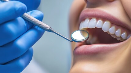 A dental hygienist performing a teeth cleaning procedure on a patient in a dental office against a clean white background, macro shot, Minimalist style