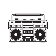 Retro Boombox Monochrome Vector Art Ideal for Themes of Music and Vintage Audio Style


