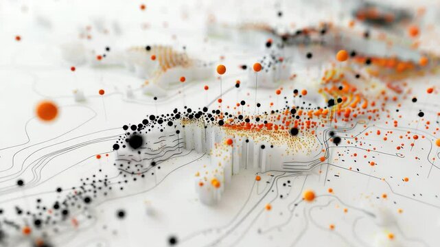 Visual representation of data with colorful dots and contours in an abstract design showcasing spatial information and relationships in a modern art style