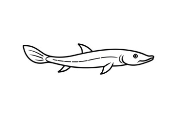 Obraz premium Sturgeon fish gliding gracefully along ancient riverbeds Line Art Vector illustration
